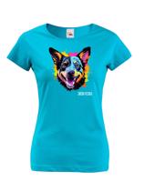 Dámské tričko s potiskem plemene Austrálsky honácký pes s volitelným jménem