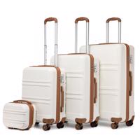KONO Set 4 cestovních kufrů s horizontálním designem - ABS - béžovo hnědá- 10L/44L/66L/96L