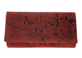 Kožená dámská velká peněženka WILD By Loranzo - červená - ornament