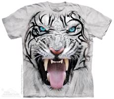 Pánské batikované triko The Mountain - Big Face Tribal White Tiger - světle šedá Velikost: XXXL