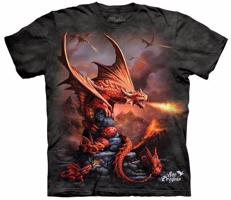 Pánské batikované triko The Mountain - Fire Dragon - černé Velikost: L