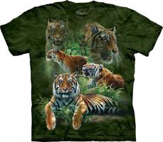 Pánské batikované triko The Mountain - Jungle Tigers - zelené Velikost: S