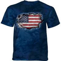 Pánské batikované triko The Mountain -  Tear Thru Flag - modré Velikost: XL