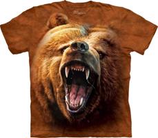 Pánské batikované triko The Mountain - Tvář Řvoucího Medvěda - hnědé Velikost: L