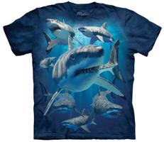 Pánské batikované triko The Mountain - Velký Bílý Žralok - modré Velikost: XL