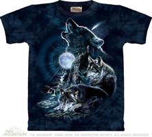 Pánské batikované triko The Mountain - Vlci vyjící na měsíc - tmavě modrá Velikost: XXXL