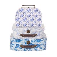 Sass & Belle set 3 kartonových kufříků Celeste Blue And White Floral - 3 velikosti