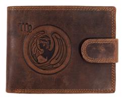 WILD Pánská kožená peněženka s přeskou s obrázky znamení - PANNA - hnědá