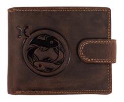 WILD Pánská kožená peněženka s přeskou s obrázky znamení - RYBY - hnědá