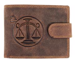 WILD Pánská kožená peněženka s přeskou s obrázky znamení - VÁHY - hnědá