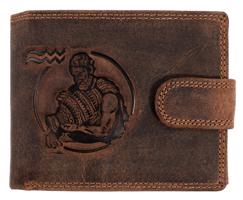 WILD Pánská kožená peněženka s přeskou s obrázky znamení - VONDÁŘ - hnědá