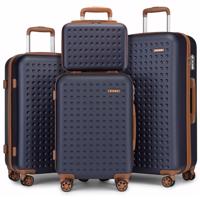 4dílná sada cestovních ABS+PC kufrů Kono - navy-hnědá