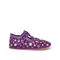 BEDA PAPUČE BF 060010/W VIOLET Flower - Široké Dětské barefoot přezůvky - 27