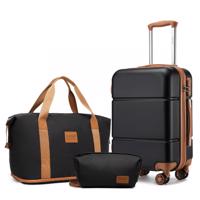 Cestovní sada 3 kusů - kabinový kufr, cestovní taška a kosmetička KONO - černo-hnědá - 33L