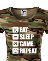 Dámské Geek/hráčské triko EAT, SLEEP, GAME, REPEAT - dokonalý dárek
