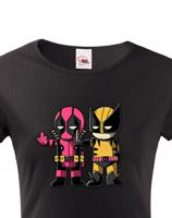 Dámské tričko Flip fiction - Deadpool a Wolverine. Skvělé jako dárek pro milovníky Marvelu