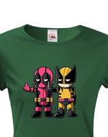 Dámské tričko Flip fiction - Deadpool a Wolverine. Skvělé jako dárek pro milovníky Marvelu