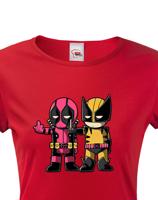 Dámské tričko Flip fiction - Deadpool a Wolverine. Skvělé jako dárek pro milovníky Marvelu