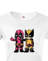 Dámské tričko Flip fiction - Deadpool a Wolverine. Skvělé jako dárek pro milovníky Marvelu