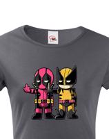 Dámské tričko Flip fiction - Deadpool a Wolverine. Skvělé jako dárek pro milovníky Marvelu
