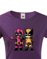 Dámské tričko Flip fiction - Deadpool a Wolverine. Skvělé jako dárek pro milovníky Marvelu