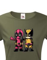 Dámské tričko Flip fiction - Deadpool a Wolverine. Skvělé jako dárek pro milovníky Marvelu