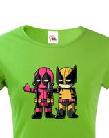 Dámské tričko Flip fiction - Deadpool a Wolverine. Skvělé jako dárek pro milovníky Marvelu