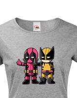 Dámské tričko Flip fiction - Deadpool a Wolverine. Skvělé jako dárek pro milovníky Marvelu