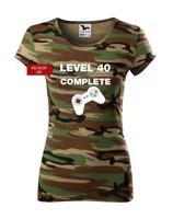 Dámské tričko k 40. narozeninám - Level complete - s věkem na přání