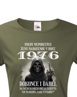 Dámské tričko k narozeninám s kostlivcem a volitelným věkem
