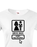 Dámské  tričko na rozlučku Game over, start multiplayer