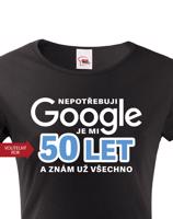 Dámské tričko Nepotřebuji Google, už znám všechno - narozeninové triko