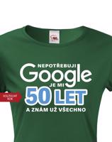 Dámské tričko Nepotřebuji Google, už znám všechno - narozeninové triko