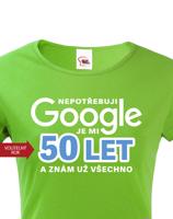 Dámské tričko Nepotřebuji Google, už znám všechno - narozeninové triko