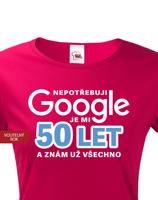 Dámské tričko Nepotřebuji Google, už znám všechno - narozeninové triko