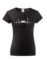 Dámské tričko pro cestovatele - srdeční tep a karavan