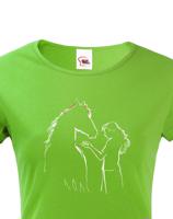 Dámské tričko pro milovníky koní - dívka a kůň- dárek pro milovnici koní