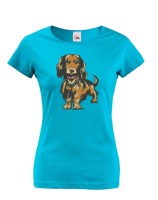 Dámské tričko pro milovníky psů s potiskem kresleného jezevčíka