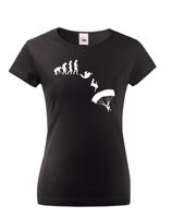 Dámské tričko pro parašutisty - Evoluce parašutisty - dárek pro parašutisty