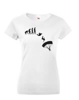 Dámské tričko pro parašutisty - Evoluce parašutisty - dárek pro parašutisty