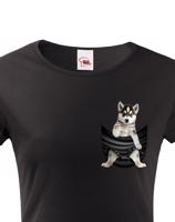 Dámské tričko pro pejskařky s Huskym v kapsičce - kvalitní tisk