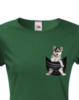 Dámské tričko pro pejskařky s Huskym v kapsičce - kvalitní tisk