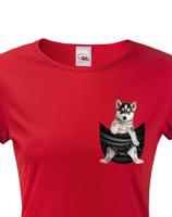 Dámské tričko pro pejskařky s Huskym v kapsičce - kvalitní tisk