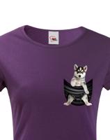 Dámské tričko pro pejskařky s Huskym v kapsičce - kvalitní tisk