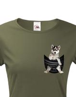 Dámské tričko pro pejskařky s Huskym v kapsičce - kvalitní tisk