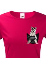 Dámské tričko pro pejskařky s Huskym v kapsičce - kvalitní tisk