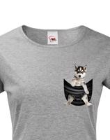 Dámské tričko pro pejskařky s Huskym v kapsičce - kvalitní tisk