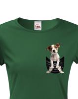 Dámské tričko pro pejskařky s Jack russel teriérem v kapsičce - kvalitní tisk
