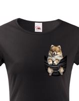 Dámské tričko pro pejskařky s Pomeranianem v kapsičce - kvalitní tisk