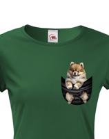 Dámské tričko pro pejskařky s Pomeranianem v kapsičce - kvalitní tisk